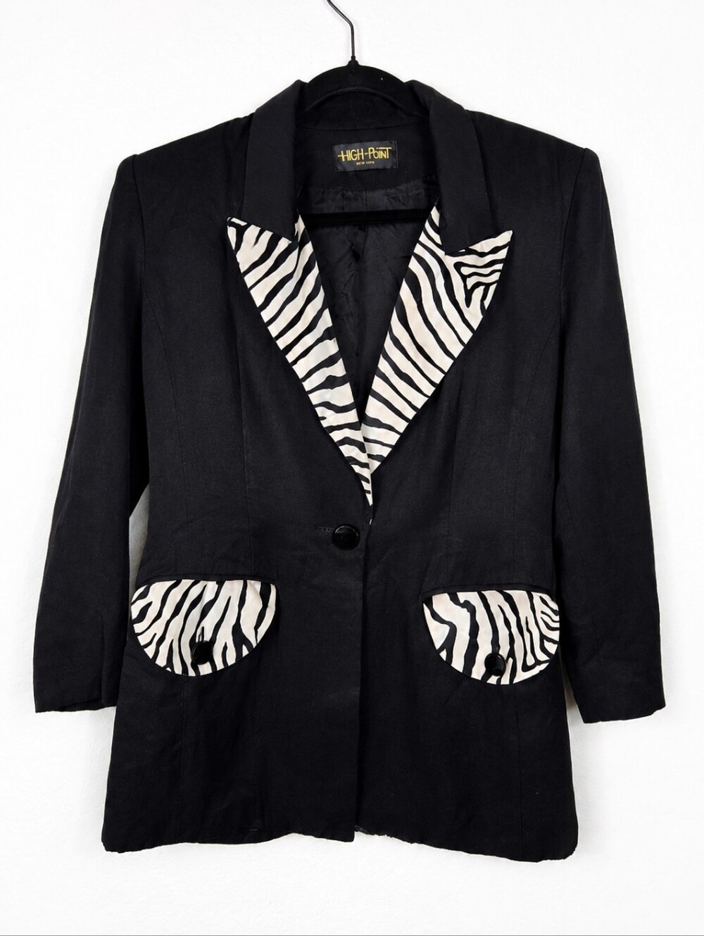 Vintage High Point New York Zebra Trim Blazer Jacket Fran Fine Nanny Core USA S